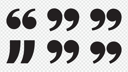 Black and white vector illustration set of quotation mark silhouette icons