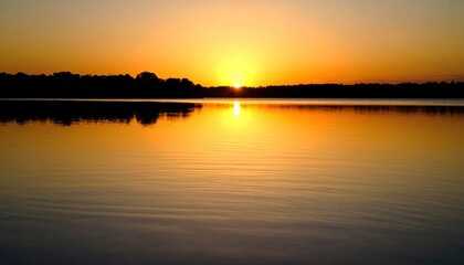 Tranquil Lake at Dusk: A Minimalist Landscape of Sunset and Gentle Ripples