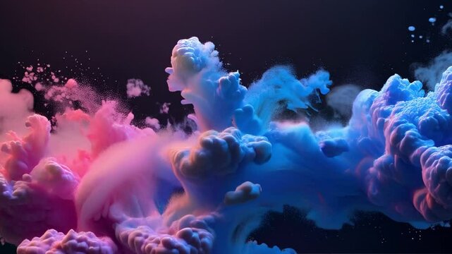 Colorful Ink Cloud Swirling Underwater in Slow Motion on Black Background