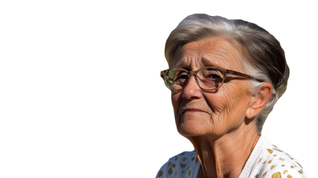 Senior Mature Woman with Glasses Close Up Portrait, cut out transparent