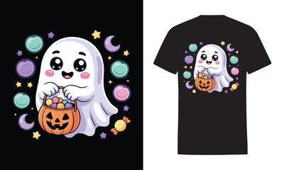 Cute ghost halloween candy basket t-shirt design