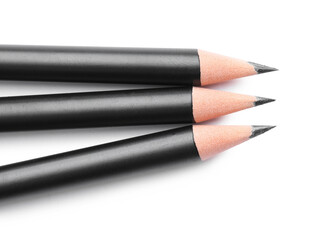 Sharp graphite pencils isolated on white, top view