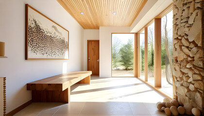 Interior of modern house wooden stairway