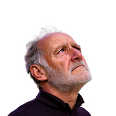Obraz premium Mature Man with Gray Hair Gazing Upward, Pensive, cut out transparent