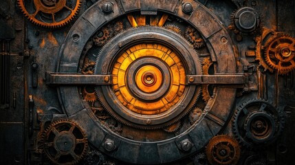Obraz premium Detailed close-up of a complex mechanism with gears.