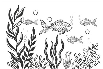 	
Line art of fish of under water for kids color page doodle art	
