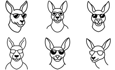 Stylish Kangaroos Wearing Sunglasses - Fun Line Art Illustration