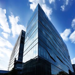 an AI Image Generator, Modern Glass Office Buildings Reflecting the Skyline on a Bright Day