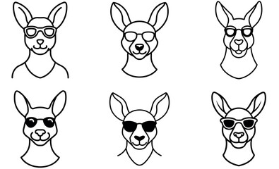 Stylish Kangaroos Wearing Sunglasses - Fun Line Art Illustration