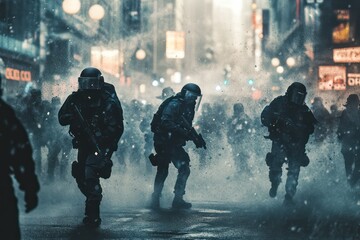 Protesters and Riot Police Clash in City Streets