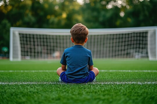 Rear View of Child Soccer Player on Field
