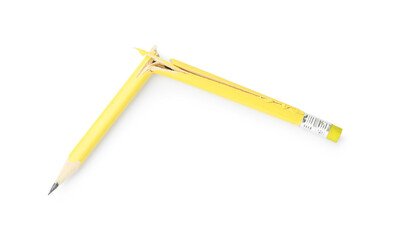 One broken graphite pencil isolated on white, top view