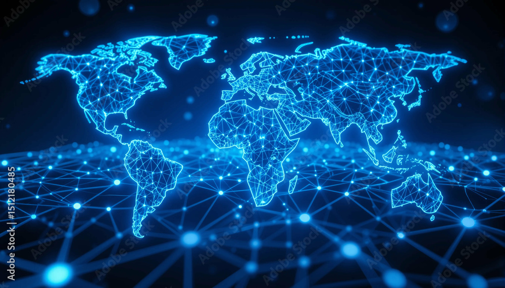 Poster global network connection futuristic world map digital technology abstract background
