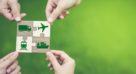 Naklejka premium Global Logistics: Integrated Transportation Puzzle
