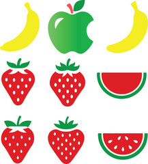 Cartoon fruit and berry icon set with healthy fresh design