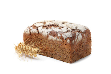 Fresh rye bread and spikes isolated on white