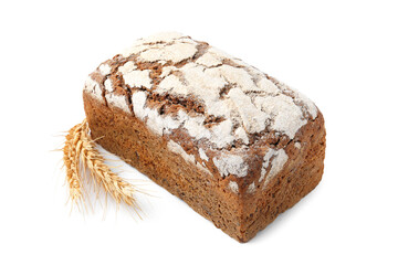 Fresh rye bread and spikes isolated on white