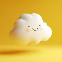 Cute smiling cloud floats against a cheerful yellow background, evoking a playful and whimsical mood in a delightful illustration