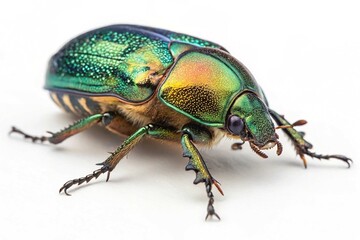 Vibrant Jewel Scarab Beetle A CloseUp Macro Photograph on white background
