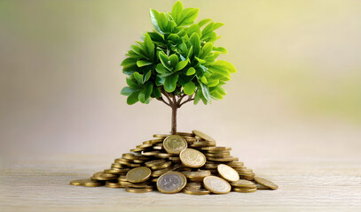 How about A plant growing from a pile of coins symbolizing financial growth and investment?
