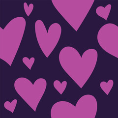 Seamless doodle hearts or love pattern vector design, pink and purple. Cute and romantic illustration background.