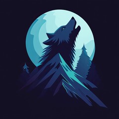 Majestic Wolf Howling Silhouette Capturing Wild and Powerful Energy | Nature-Inspired and Striking Design | Flat Vector Illustration