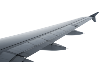 Airplane wing in flight, showcasing its aerodynamic design and engineering, isolated on transparent background