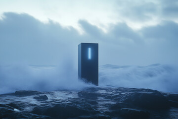 Solitary lighthouse transformed as a weather and oceanic monitoring station in a dramatic coastal setting