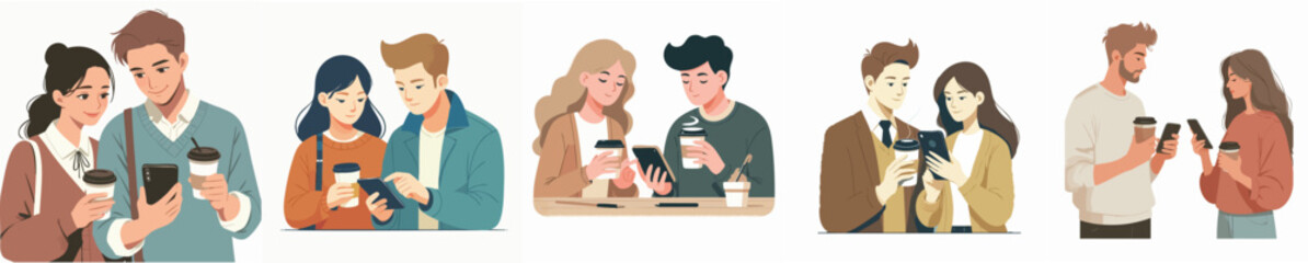 Obraz premium vector of a man and woman chatting while drinking coffee