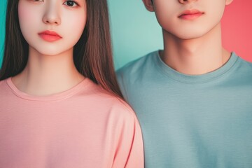 Studio Portrait of Young Asian Couple with Colorful Background