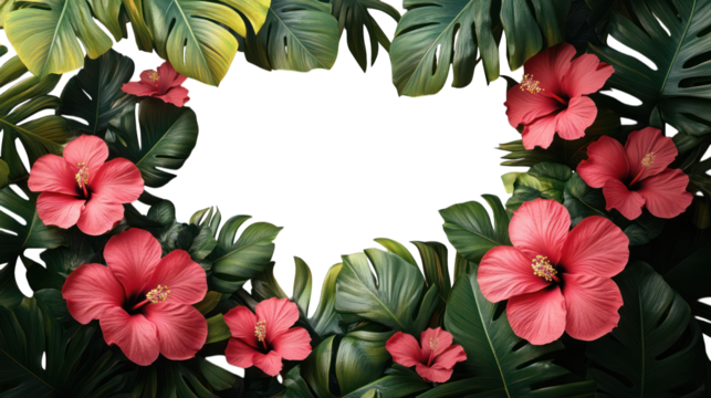 Floral frame design tropical pink hibiscus
