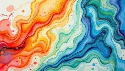 Abstract Colorful Wave Patterns in Fluid Watercolor Art with Vibrant Gradient Tones