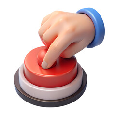 3D Hand pushing a red power button with a blue toggle switch icon