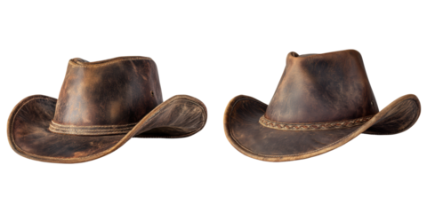 Classic Vintage Cowboy Hats Isolated on a Transparent Background for Western Themes