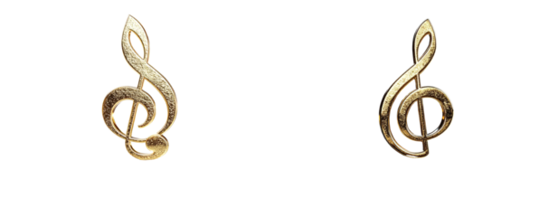  Golden Treble Clef with Light Glow and Shadow on Glass Surface Transparent Background PNG