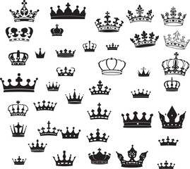 Obraz premium Crown icon set. Crown line art and silhouette vector collection 