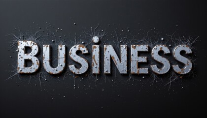 Rusty Business Text Formed From Metal Letters with Sparkling Effects on Dark Background