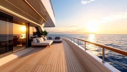Luxury Yacht Deck Sunset Cruise Mediterranean Sea.