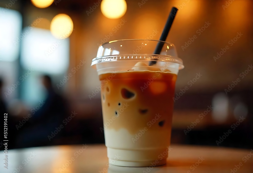 Aufkleber generative ai image presents a refreshing iced latte in a caf� setting