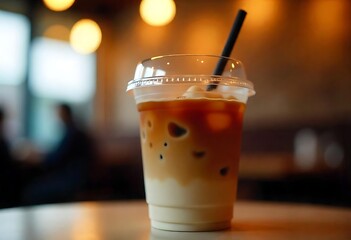 Generative AI image presents a refreshing iced latte in a caf� setting