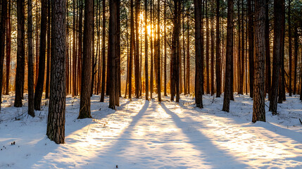 Dark Pine Forest in Deep Snow