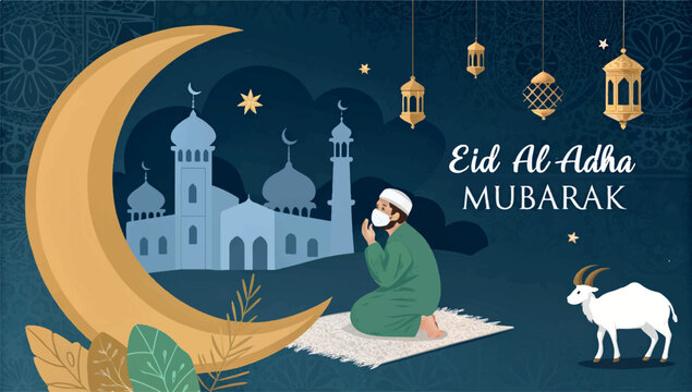 Eid Al Adha Mubarak Poster Editable Illustration Design Template