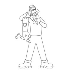 father and child in linear doodle style. illustration for postcard sticker poster print icon design mail