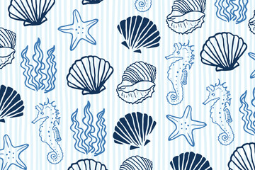 marine life seamless pattern hand drawn vector illustration