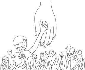 father and child in linear doodle style. illustration for postcard sticker poster print icon design mail