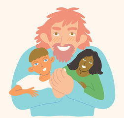 father and child in doodle style. illustration for postcard sticker poster print icon design mail