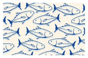 Tuna seamless pattern hand drawn vector illustration