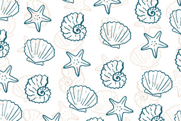 Seashell seamless pattern hand drawn vector illustration