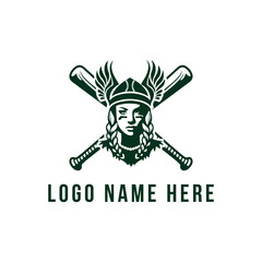 Lady Viking logo with crossed baseball bats Vector 