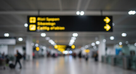 Airport terminal with directional signs in a busy environment  